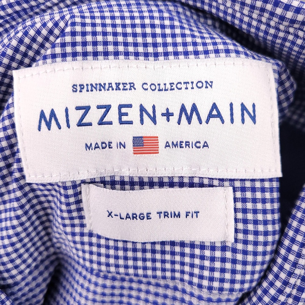 Mizzen + Main Shirt Mens XL Trim Fit Blue Gingham Plaid Spinnaker Collection USA - Picture 4 of 12